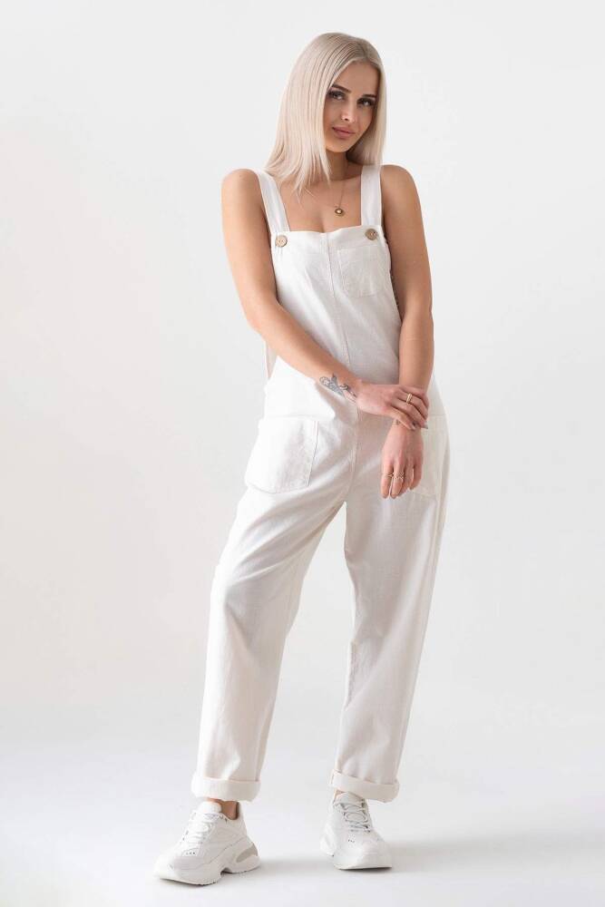 5 Cepli Keten Salopet Beyaz - Wenor
