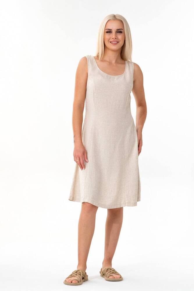 Askılı Beli Bağcıklı Yazlık Keten Elbise Bej - Wenor