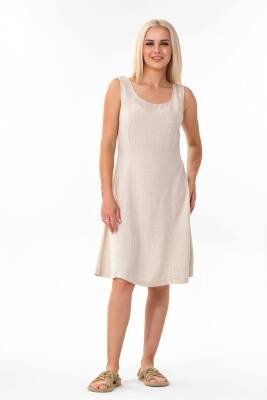 Askılı Beli Bağcıklı Yazlık Keten Elbise Bej - Wenor