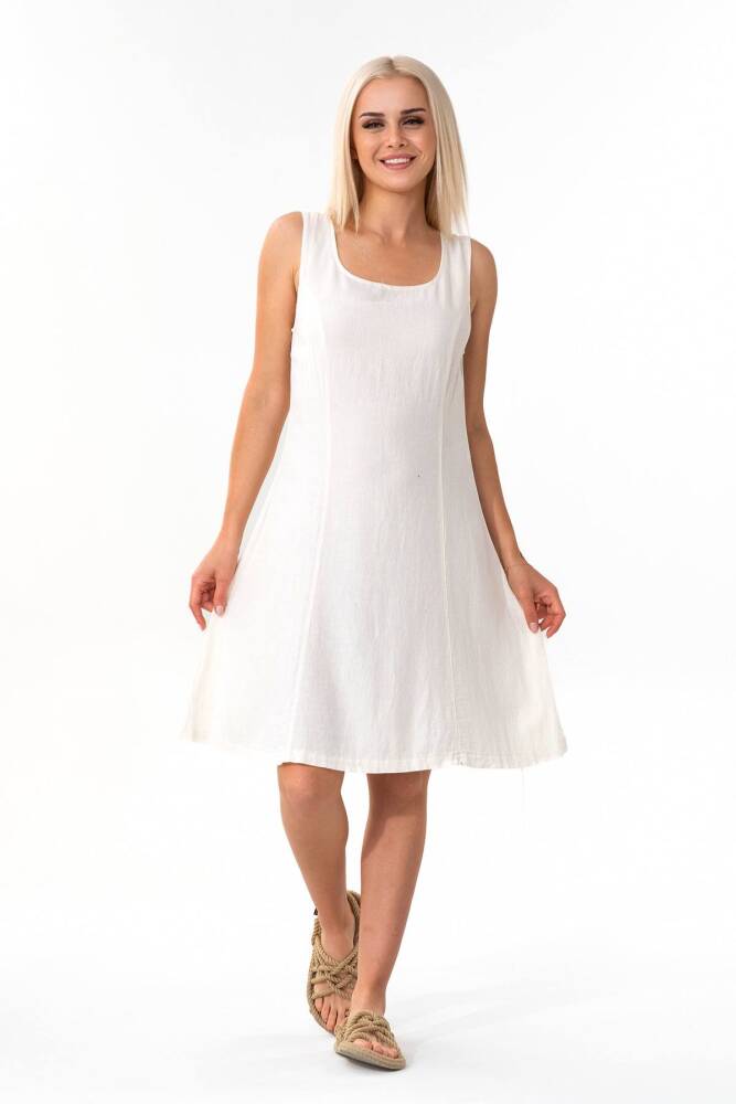Askılı Beli Bağcıklı Yazlık Keten Elbise Beyaz - Wenor