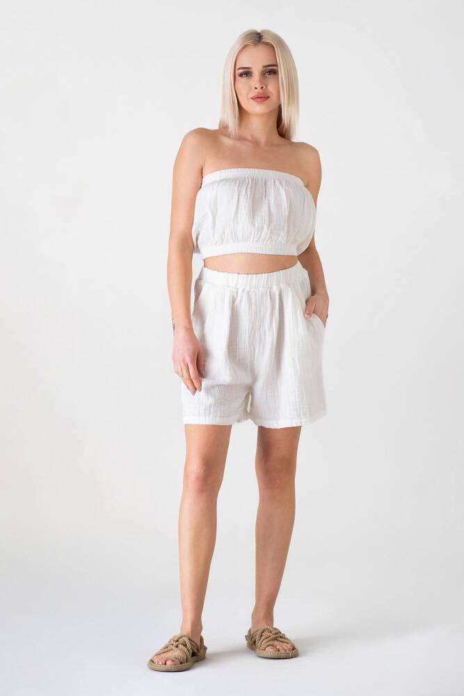 Doğal Kumaştan Üretilmiş %100 Pamuk Müslin Crop Beyaz - Wenor