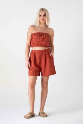 Doğal Kumaştan Üretilmiş %100 Pamuk Müslin Crop Kiremit - Wenor