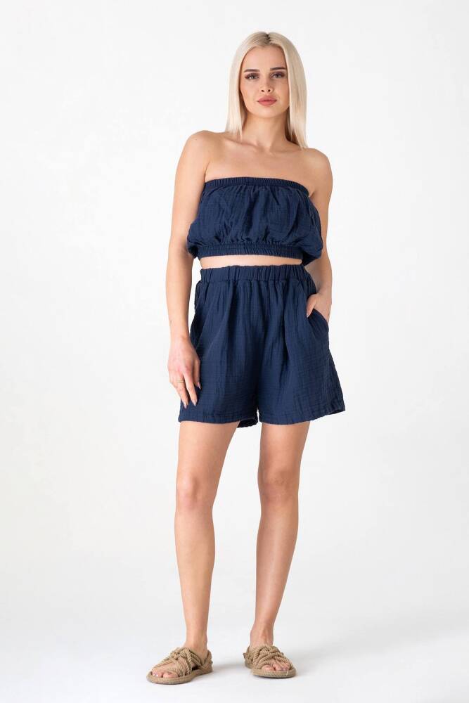 Doğal Kumaştan Üretilmiş %100 Pamuk Müslin Crop Lacivert - Wenor