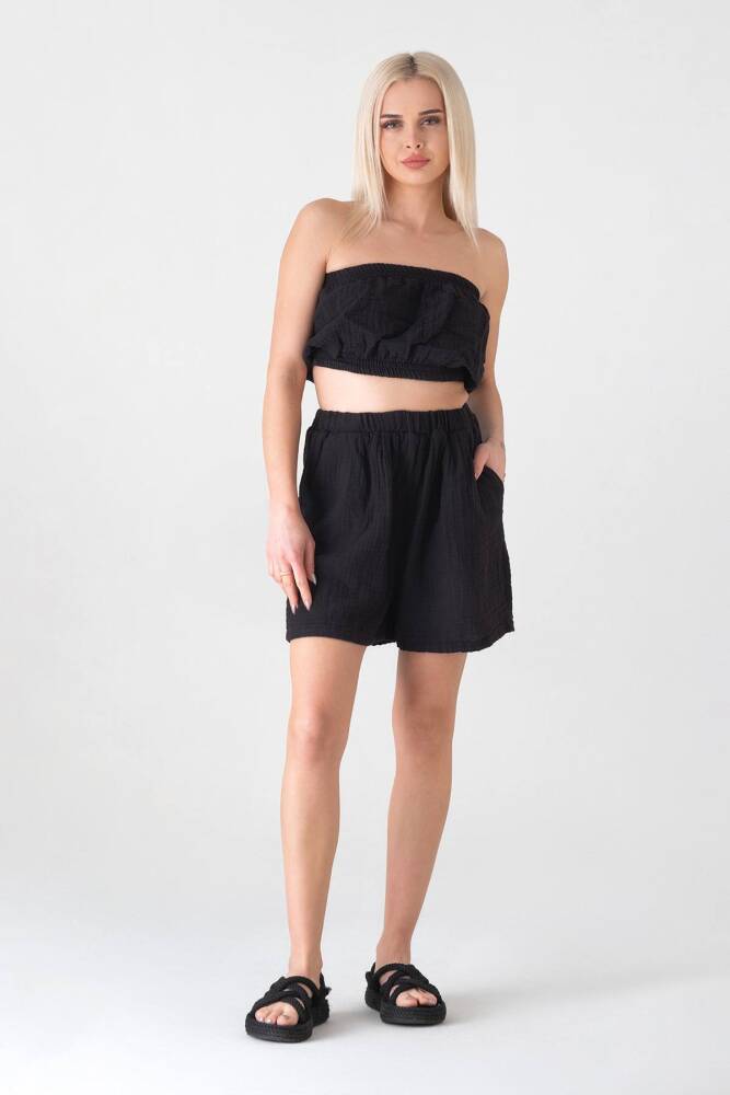 Doğal Kumaştan Üretilmiş %100 Pamuk Müslin Crop Siyah - Wenor