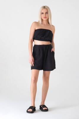 Doğal Kumaştan Üretilmiş %100 Pamuk Müslin Crop Siyah - Wenor