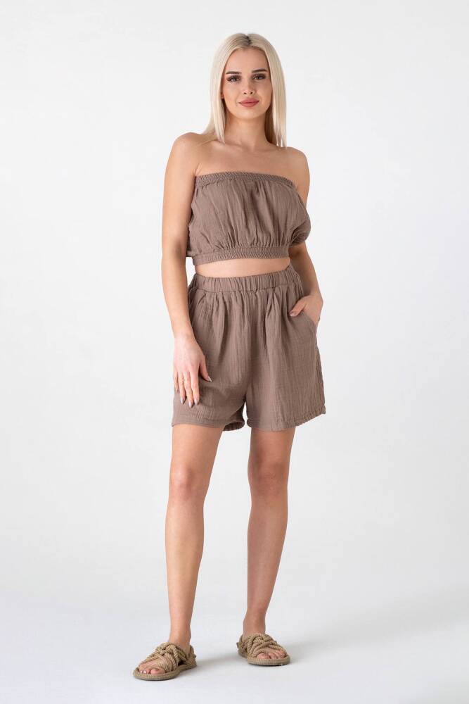 Doğal Kumaştan Üretilmiş %100 Pamuk Müslin Crop Vizon - Wenor