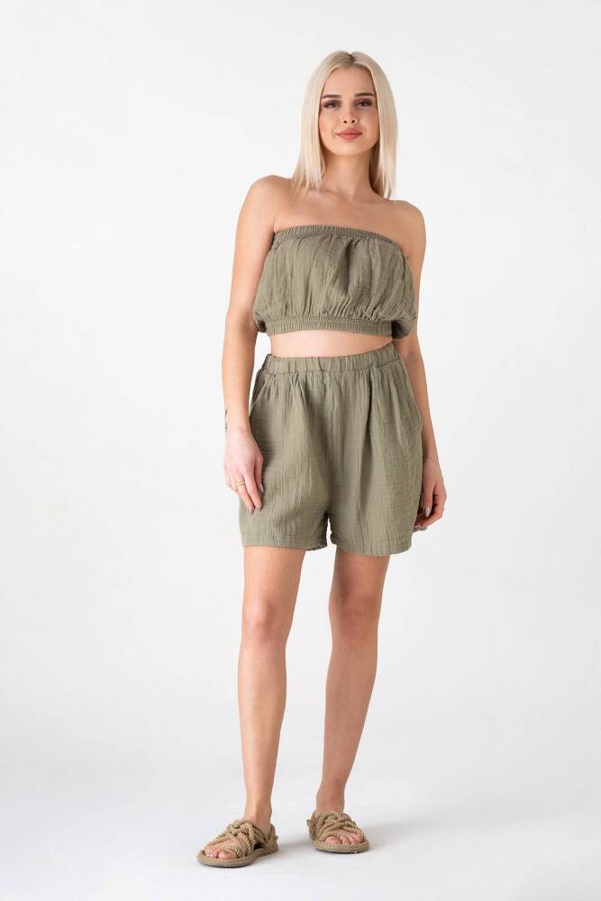 Doğal Kumaştan Üretilmiş %100 Pamuk Müslin Crop Yeşil - Wenor