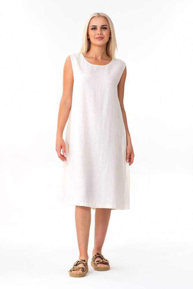 Kalın Askılı Yandan Cepli Yazlık Keten Elbise Beyaz - Wenor