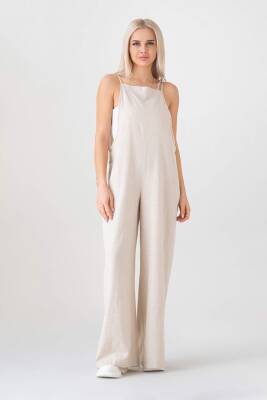 Keten Salopet Cep Detaylı Bej - Wenor