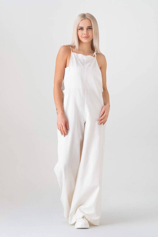 Keten Salopet Cep Detaylı Beyaz - Wenor