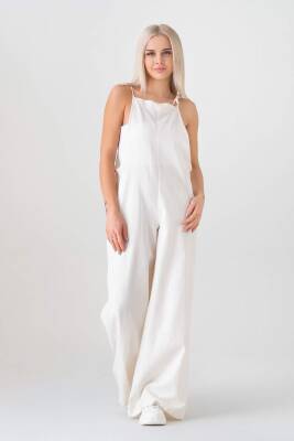 Keten Salopet Cep Detaylı Beyaz - Wenor