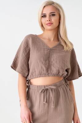 Müslin %100 Doğal Kumaş V Yaka Beli Ayarlanabilir Crop Vizon - Wenor