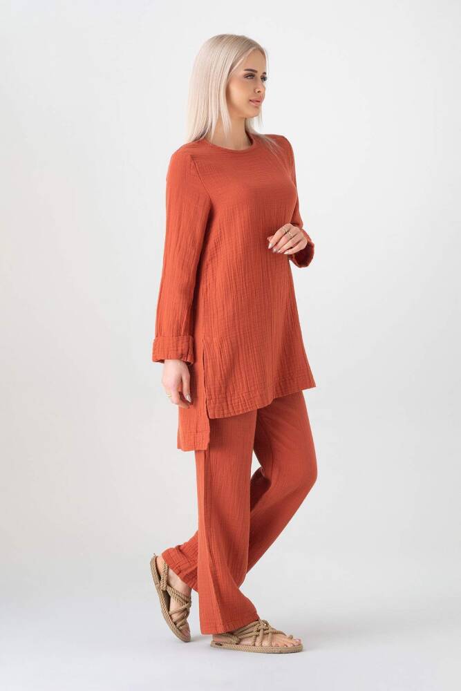 Müslin %100 Doğal Pamuk Ayda Tesettür Takım Kiremit - Wenor