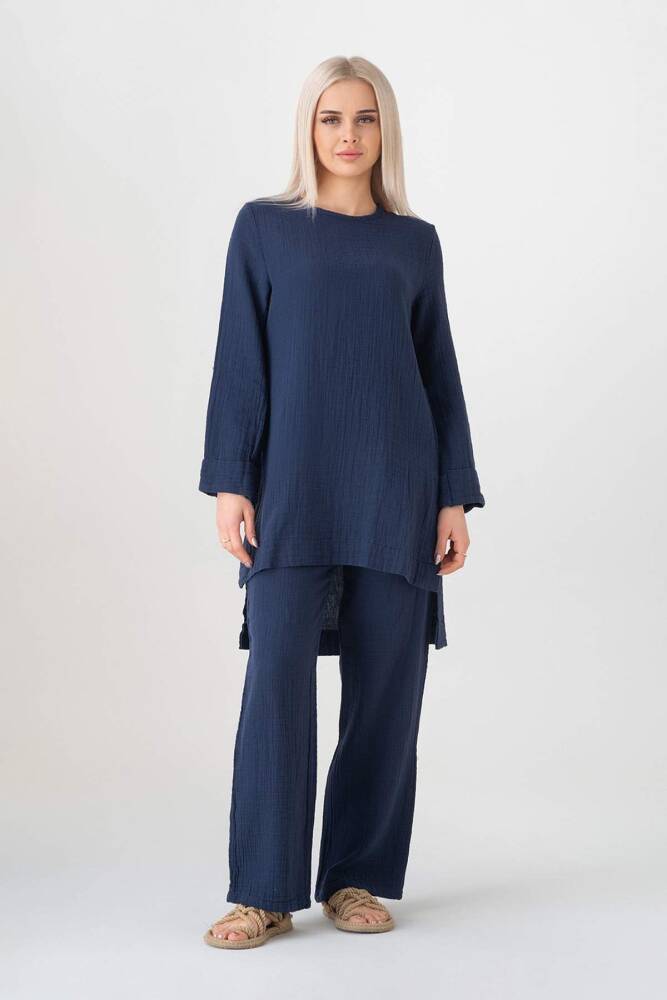Müslin %100 Doğal Pamuk Ayda Tesettür Takım Lacivert - Wenor