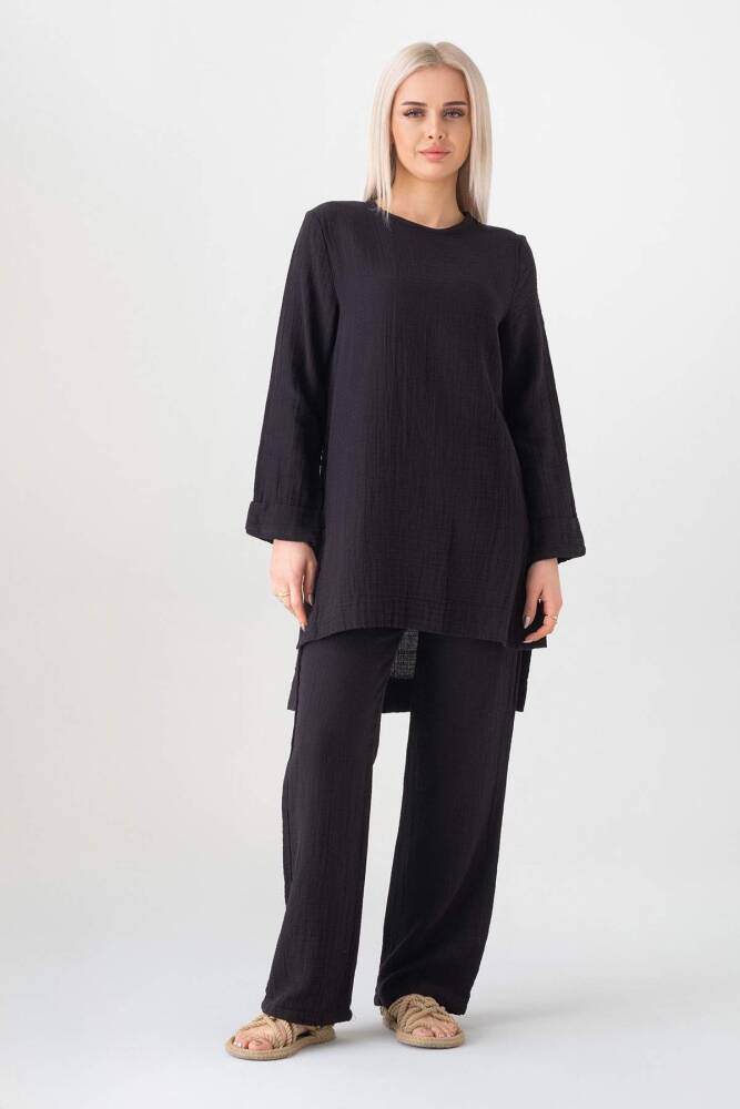 Müslin %100 Doğal Pamuk Ayda Tesettür Takım Siyah - Wenor