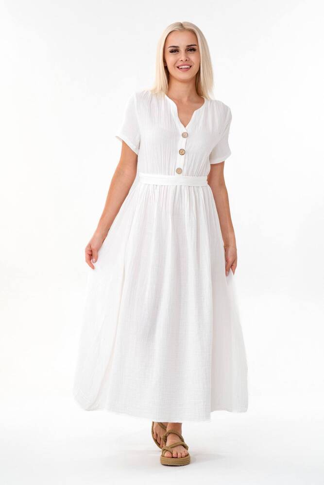 Müslin Elbise Beli Lastikli Beyaz - Wenor