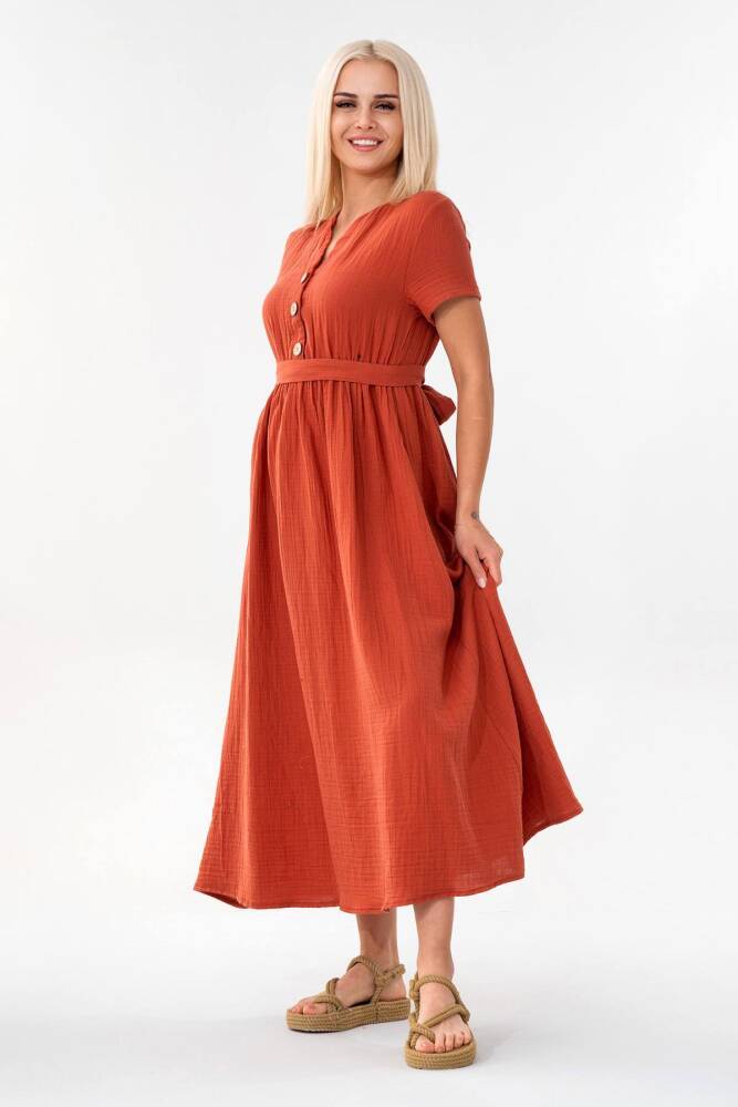 Müslin Elbise Beli Lastikli Kiremit - Wenor