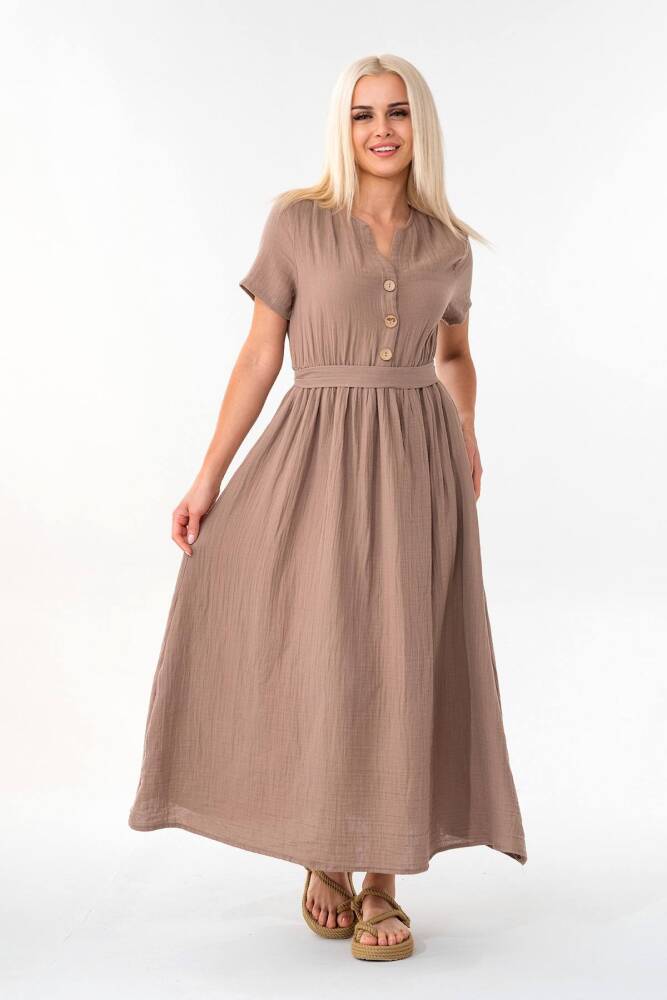 Müslin Elbise Beli Lastikli Vizon - Wenor