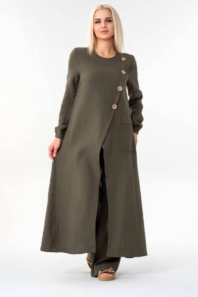 Müslin Kumaş %100 Doğal İzel Tesettür Takım Haki - Wenor