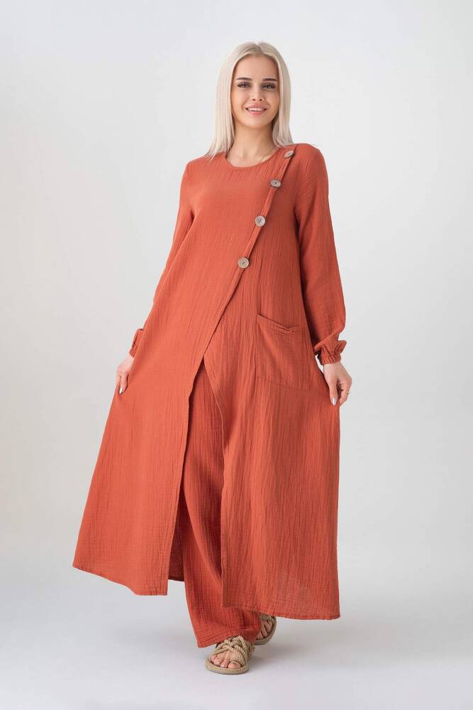 Müslin Kumaş %100 Doğal İzel Tesettür Takım Kiremit - Wenor