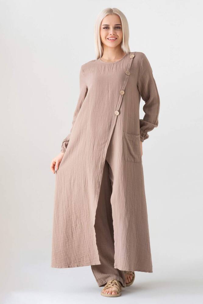 Müslin Kumaş %100 Doğal İzel Tesettür Takım Vizon - Wenor