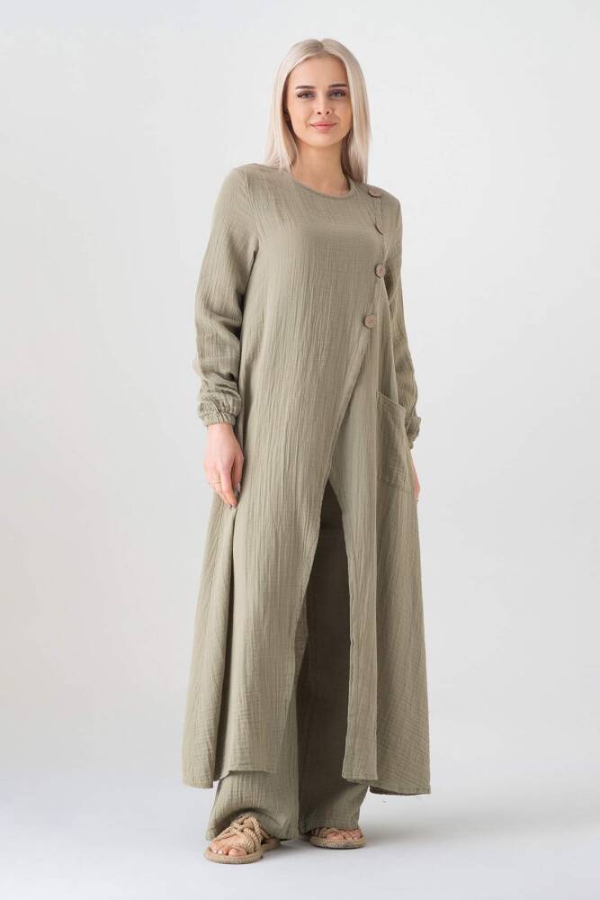 Müslin Kumaş %100 Doğal İzel Tesettür Takım Yeşil - Wenor