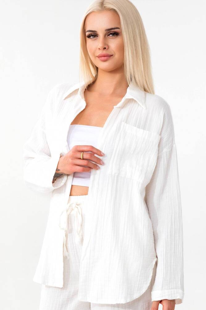 Tek Cep %100 Pamuk Müslin Gömlek Beyaz - Wenor