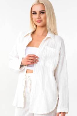 Tek Cep %100 Pamuk Müslin Gömlek Beyaz - Wenor