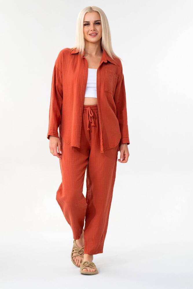 Tek Cep %100 Pamuk Müslin Gömlek Kiremit - Wenor