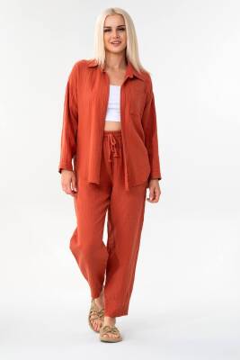 Tek Cep %100 Pamuk Müslin Gömlek Kiremit - Wenor