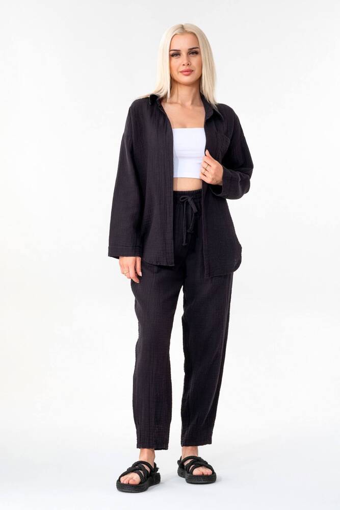 Tek Cep %100 Pamuk Müslin Gömlek Siyah - Wenor