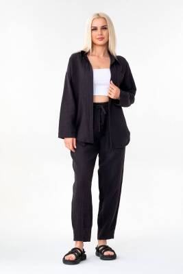 Tek Cep %100 Pamuk Müslin Gömlek Siyah - Wenor