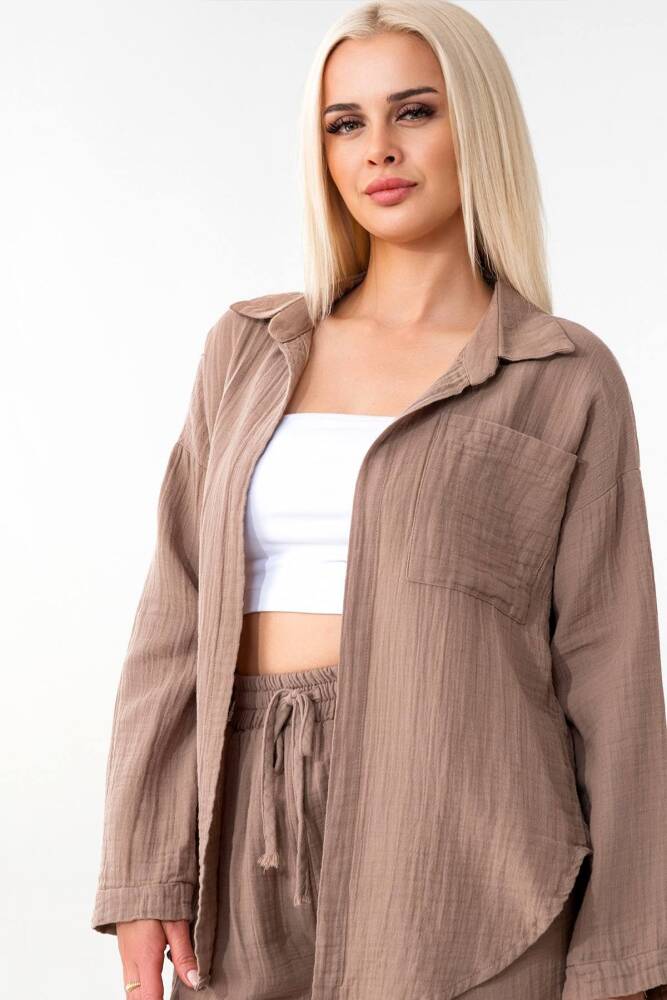 Tek Cep %100 Pamuk Müslin Gömlek Vizon - Wenor